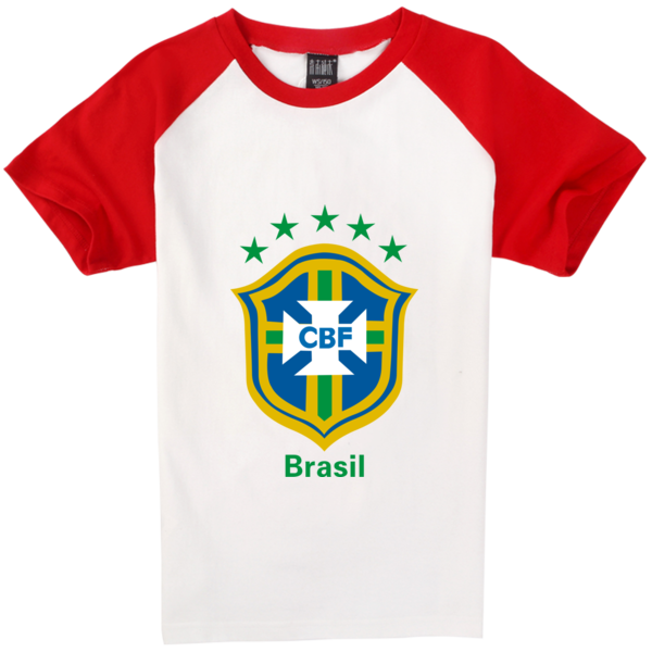 世界杯 巴西队 队徽时尚插肩纯棉短袖T恤-时尚