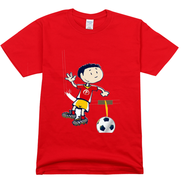 卡通男孩踢足球高档彩色T恤 -高档彩色纯棉圆