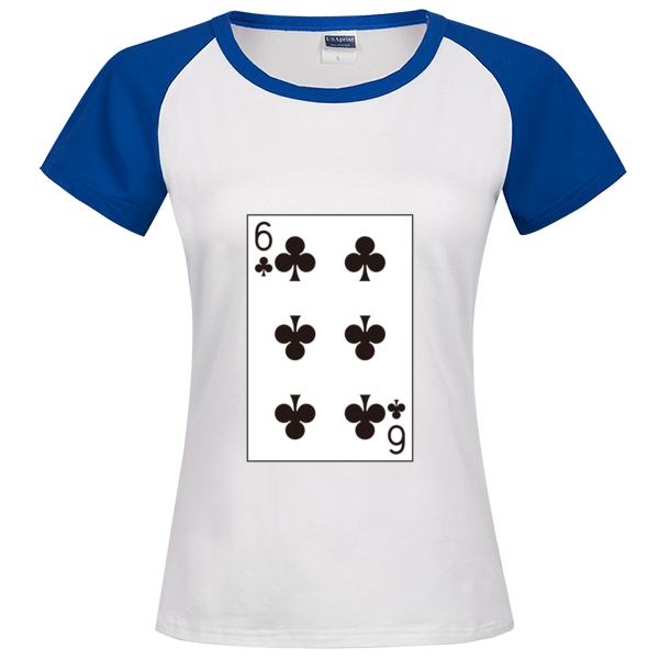 扑克牌梅花6时尚插肩纯棉短袖t恤女款