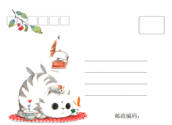 萌宠可爱猫咪-手绘风格-18张等边留白明信片(横款)